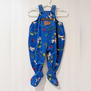 Rare Vtg OshKosh B’Gosh Western Blue Corduroy Footie Overalls Horse 6M USA